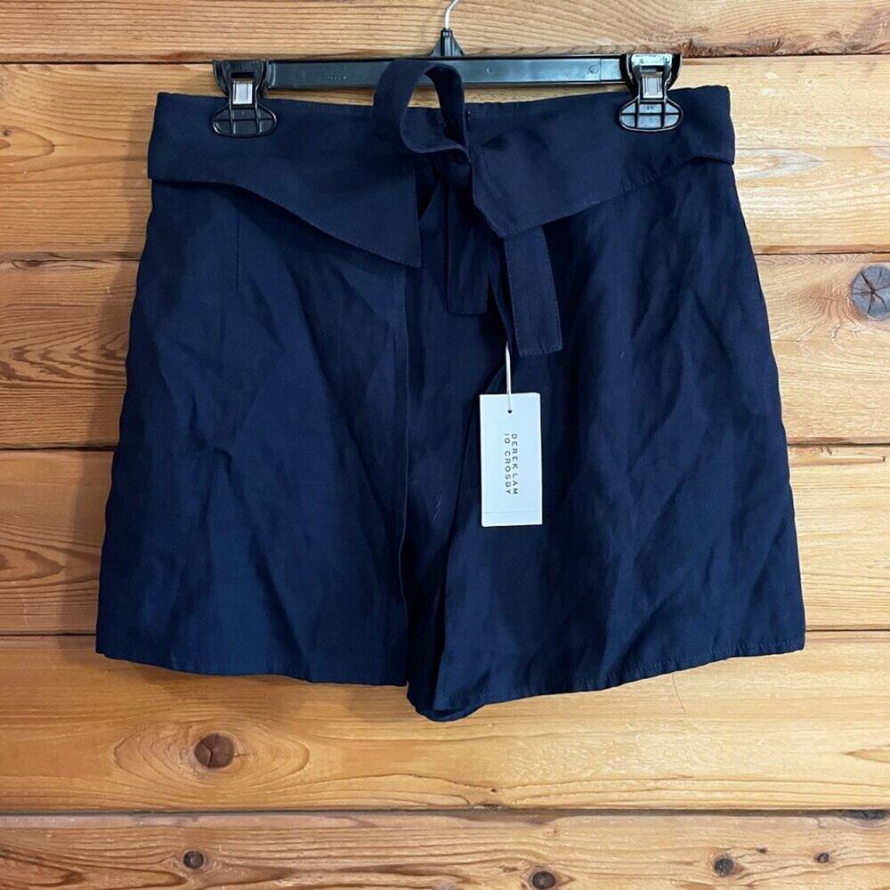 NWT Derek Lam 10 Crosby Blue Linen Wrap Tie Linen Shorts Size 8